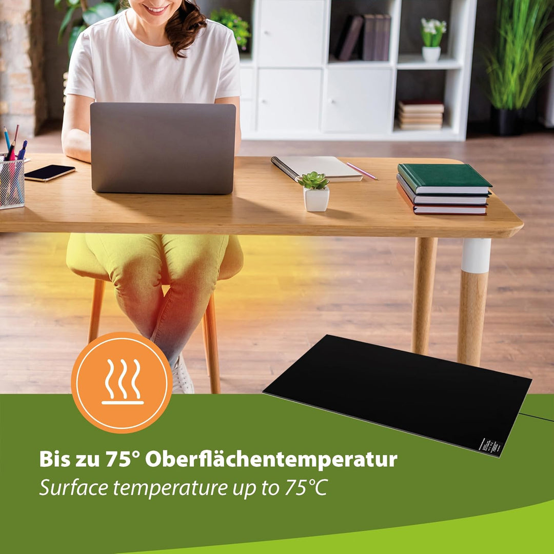 Infrarot Wärmeplatte Schreibtischheizung 30x60cm 150W mit Dimmer für stufenlose Regelung, IR Büro He
