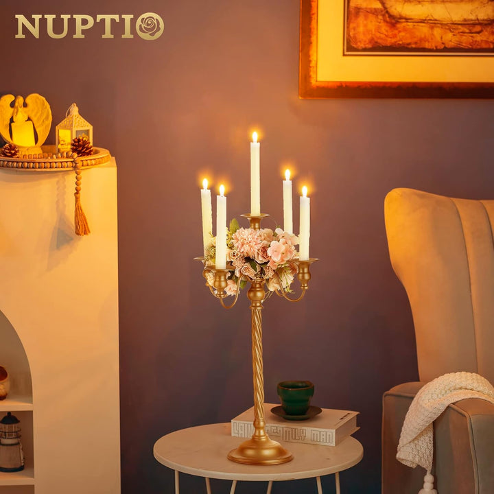 Nuptio Kandelaber Kerzenständer Gold: 53cm Vintage Metall Kandelaber für Tisch Tafelaufsatz Candlear