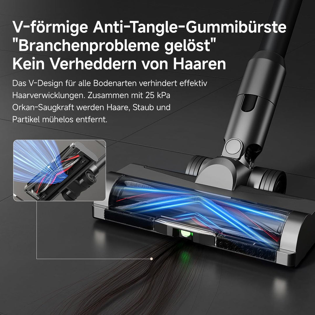 uwant V500 Akku Staubsauger kabellos mit Absaugstation, 25000Pa / 40Min, 0,4L Staubbehälter & 2,5L S