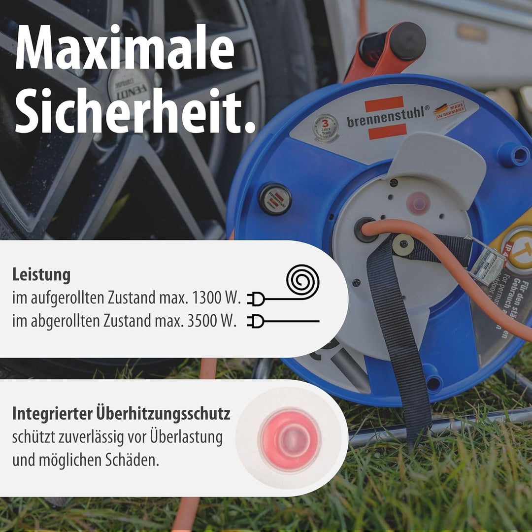 Brennenstuhl Camping-Kabeltrommel / CEE 230V Kabeltrommel 25m (H07RN-F 3G2,5 in orange, CEE-Winkelku
