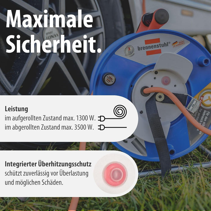 Brennenstuhl Camping-Kabeltrommel / CEE 230V Kabeltrommel 25m (H07RN-F 3G2,5 in orange, CEE-Winkelku