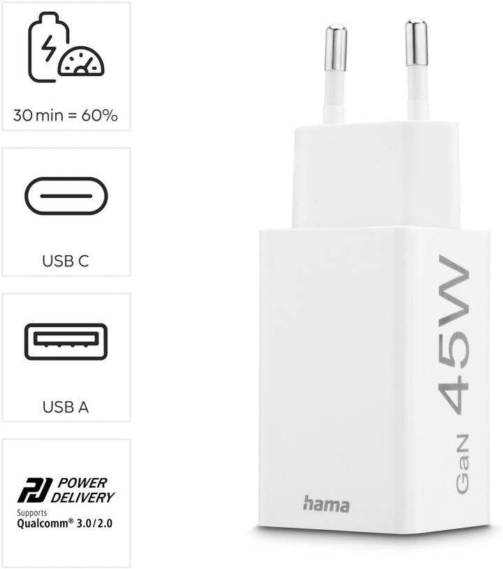 Hama Schnellladegerät USB (Ladegerät mehrfach, USBC, USBA, Handy Tablet Laptop Universal Ladegerät,