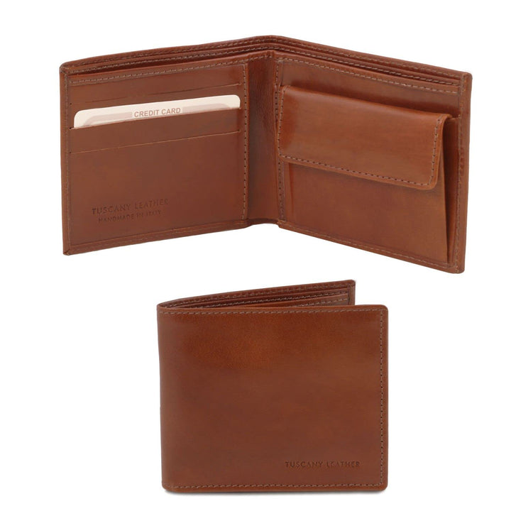 Tuscany Leather Exklusive Herren Brieftasche aus Leder mit 2 Scheinfächern und Münzfach Braun, Braun