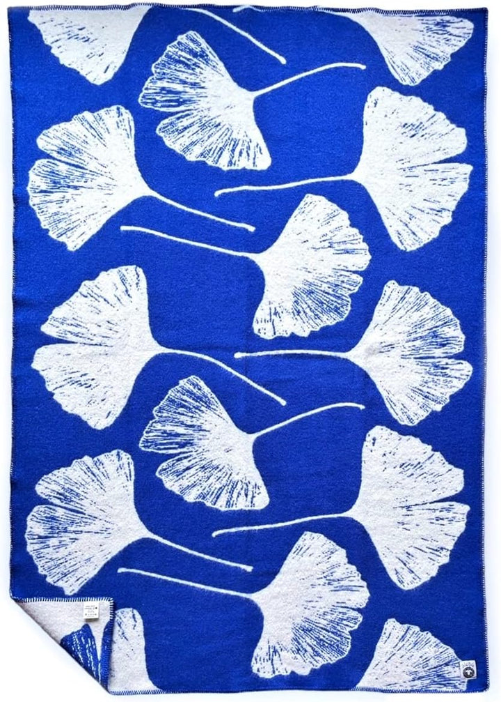 JOWOLLINA Wolldecke Plaid aus Norwegischer Wolle 130x200 cm, Ginkgo Princess Blue Ginkgo Princesss B