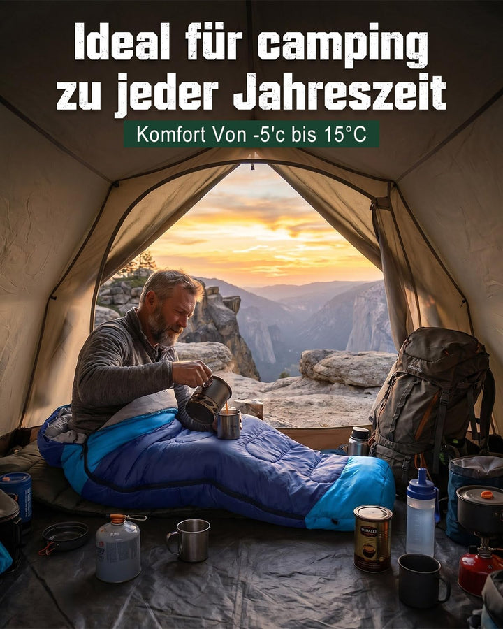 Schlafsack Camping für 3–4 Jahreszeiten, Outdoor-Schlafsack für Erwachsene und Kinder, Kompakter Sch