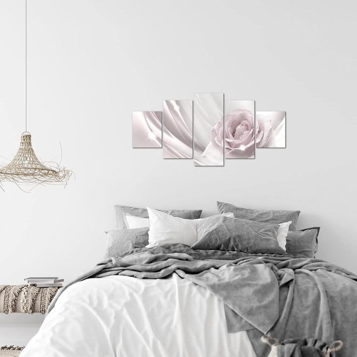 Runa Art Wandbilder Blumen Rose 5 Teilig Bild auf Vlies Leinwand Deko Wohnzimmer Abstrakt Beige Grau