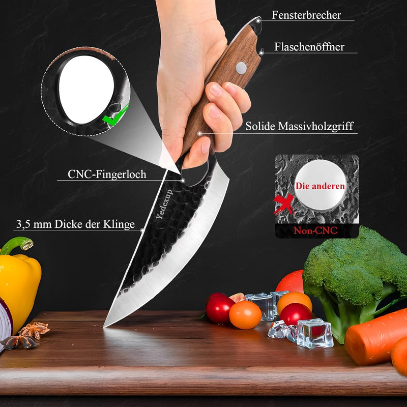 Kochmesser Klingenlänge 15CM Küchenmesser Hochlegierter Edelstahl Kochmesser mit Lederscheide Komfor