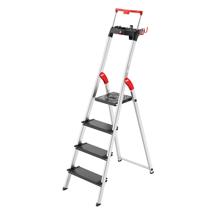 Hailo L100 Topline Alu-Sicherheits-Stehleiter - 4 XXL-Stufen bis 150 kg - Stehleiter mit ausziehbare