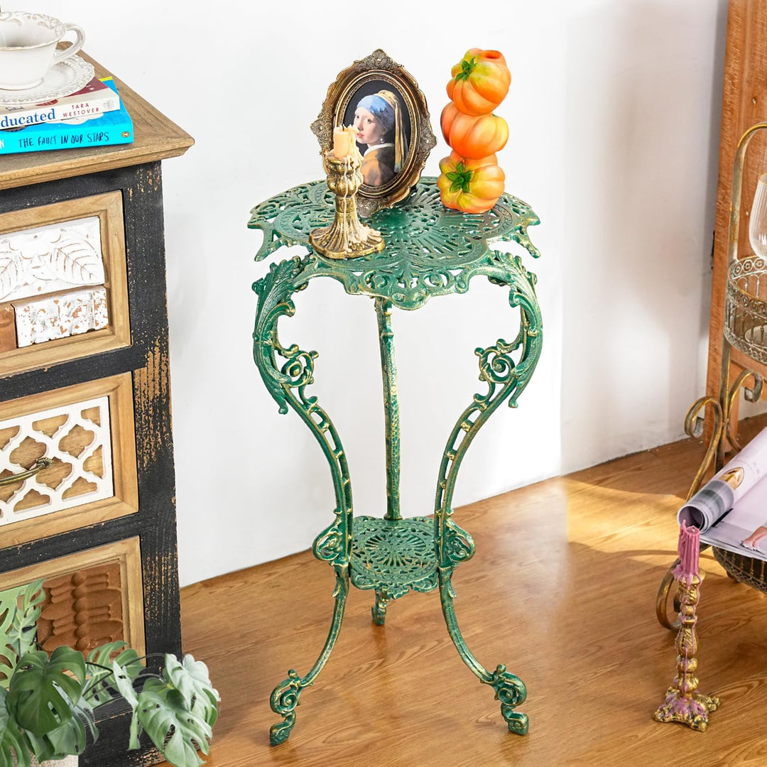 Sungmor Pflanzenständer aus Gusseisen im Vintage-Stil, kunstvoller grüner Standtisch für drinnen und