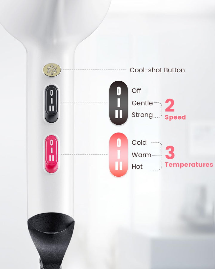 Dekuri Föhn Ionen, Profi Fön Haartrockner Hair Dryer Haarföhn mit 1 Diffusor 2 Stylingdüse, 3 Heiz u