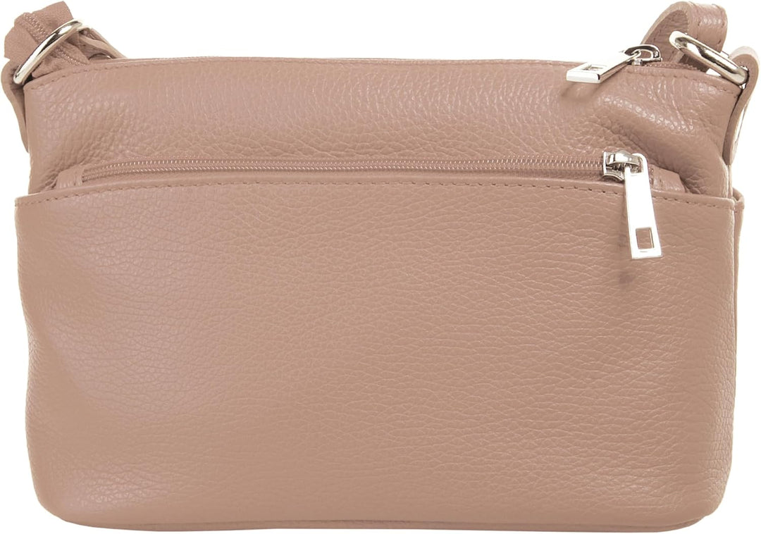 Umhängetasche Echt Leder Damen Made in Italy, Crossbody Bag, Messenger Bag mit Reissverschluss, Schu