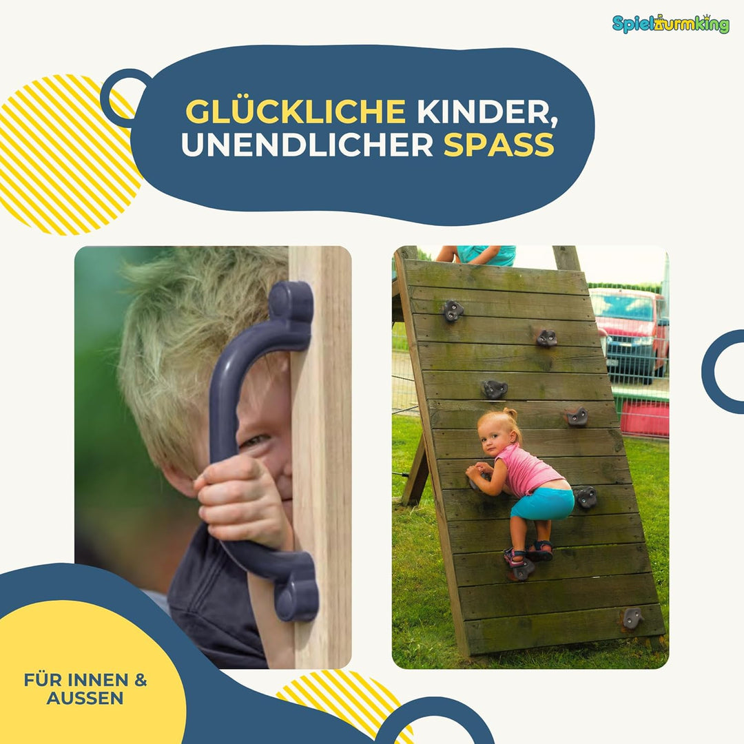 Klettergriffe Kinder Set: 5 Klettersteine Kinder in Grau, 2 Haltegriffe, Kletterwand Zubehör - Klett