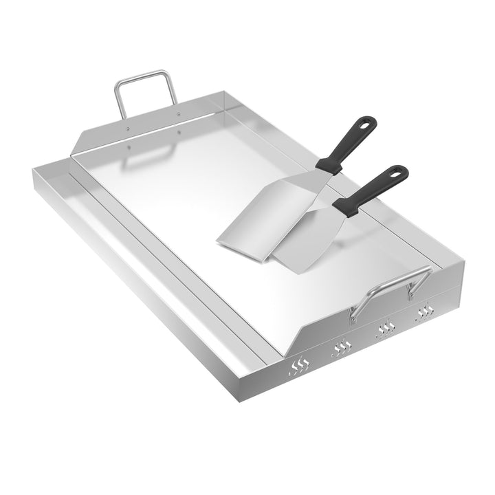Froadp Edelstahl Grillplatte | 51x32x7cm Universal BBQ Plancha mit Ölrinne | BBQ Plancha für Gas- &