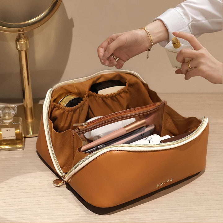 Prite Grosse Kapazität Kosmetiktasche Tragbare Reise Make Up Tasche wasserdichte PU-Leder Schminktas