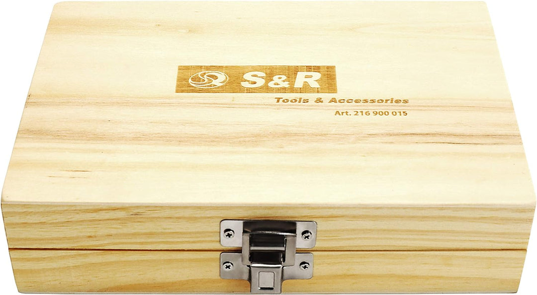 S&R Holzfräser-Set HM 15-tgl., Holzfräs-Bits für 8mm Schaft, Holzkoffer, geschmiedeter Werkzeugstahl