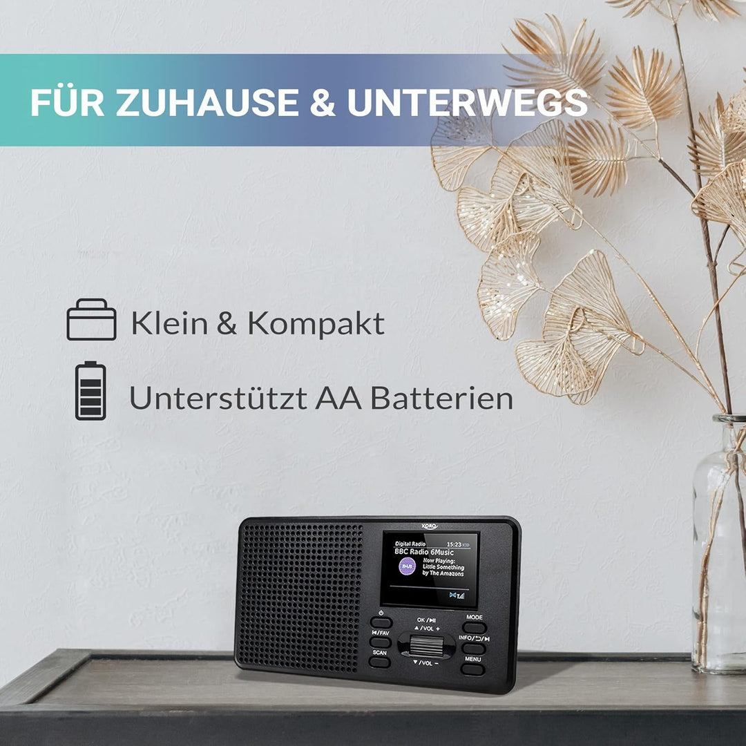 XORO DAB 142 - Tragbares Digitalradio, UKW und DAB+ Empfang, Senderspeicher, RDS-Funktion, Wecker, B
