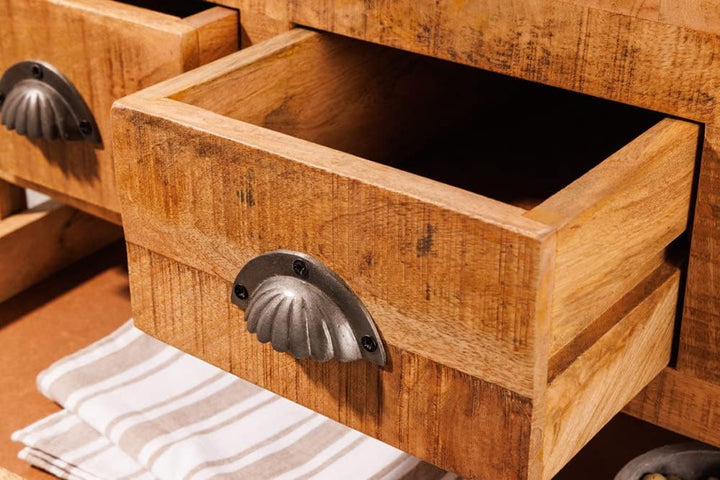 riess-ambiente.de Industrial Barschrank Bodega 86cm Mangoholz Servierwagen mit Weinregal