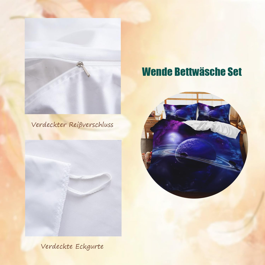 CIUNVXD Kinder Weltraum Themen Bettwäsche-Set,3D Weltall Sternenhimmel Universum Kinderbettwäsche,Pl
