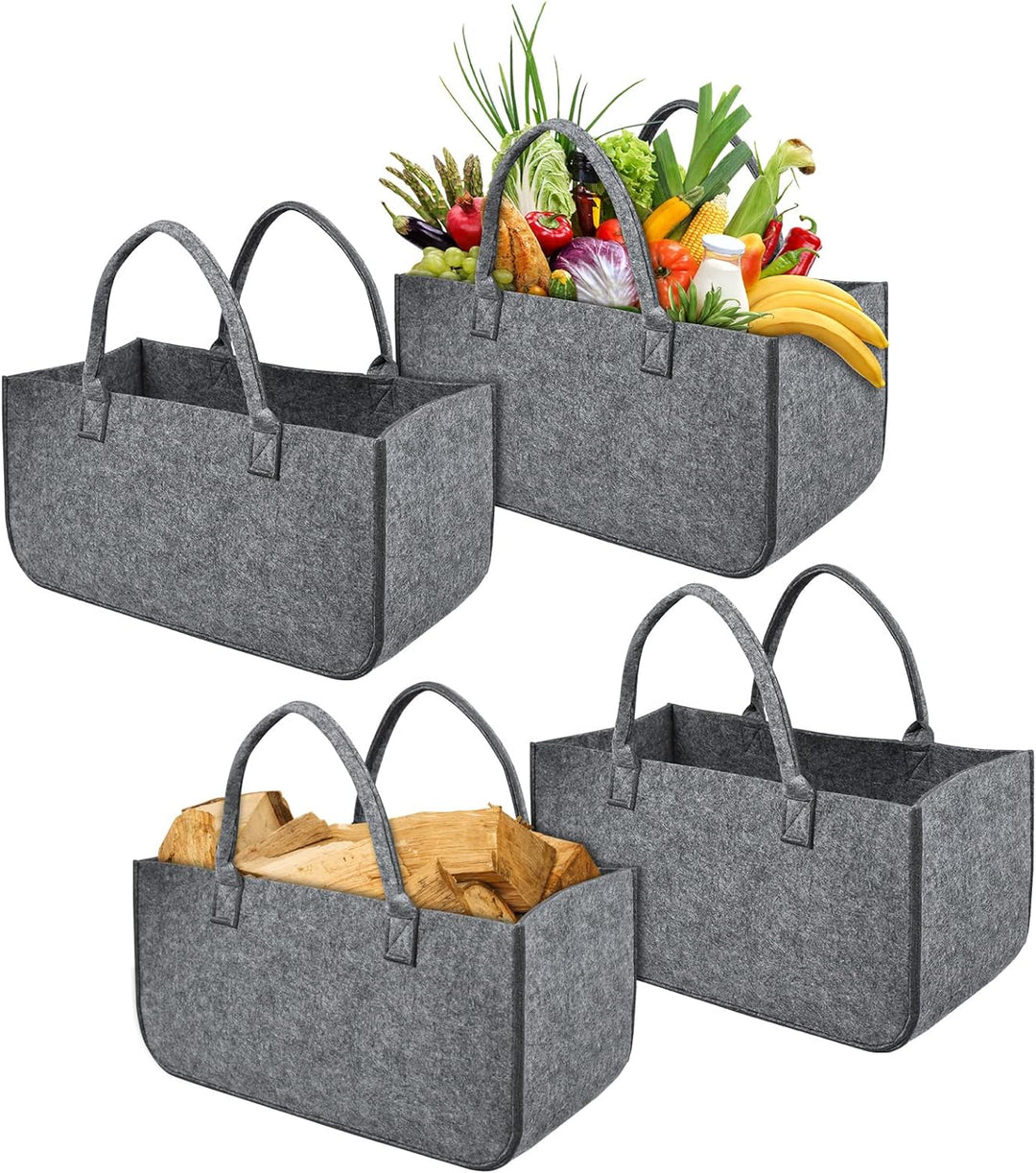 YRHome 4 Stück Kaminholztasche Filz Tasche Filztasche Filztaschen Faltbar Shopper Kaminholz Einkaufs