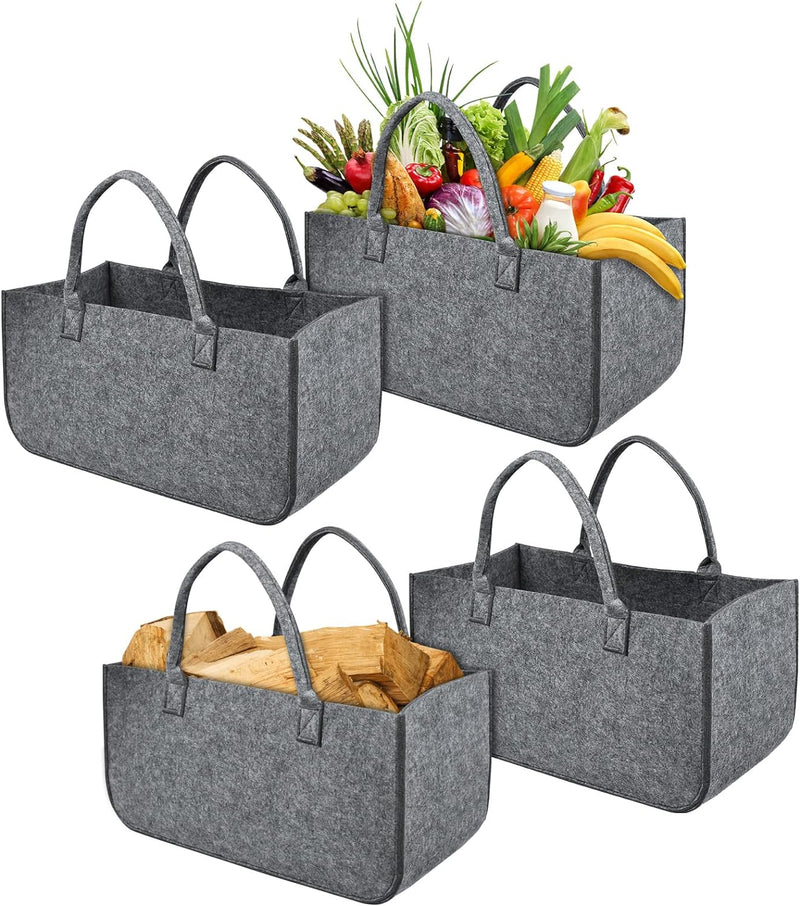 YRHome 4 Stück Kaminholztasche Filz Tasche Filztasche Filztaschen Faltbar Shopper Kaminholz Einkaufs