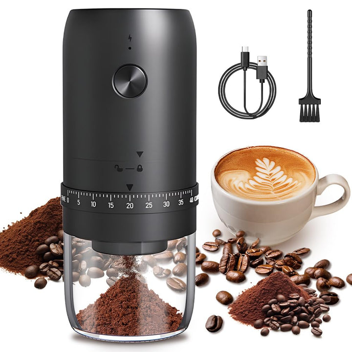 Elektrische Kaffeemühle, Tragbare Kaffeemühle mit 40 Mahleinstellungen, USB Wiederaufladbare Elektri