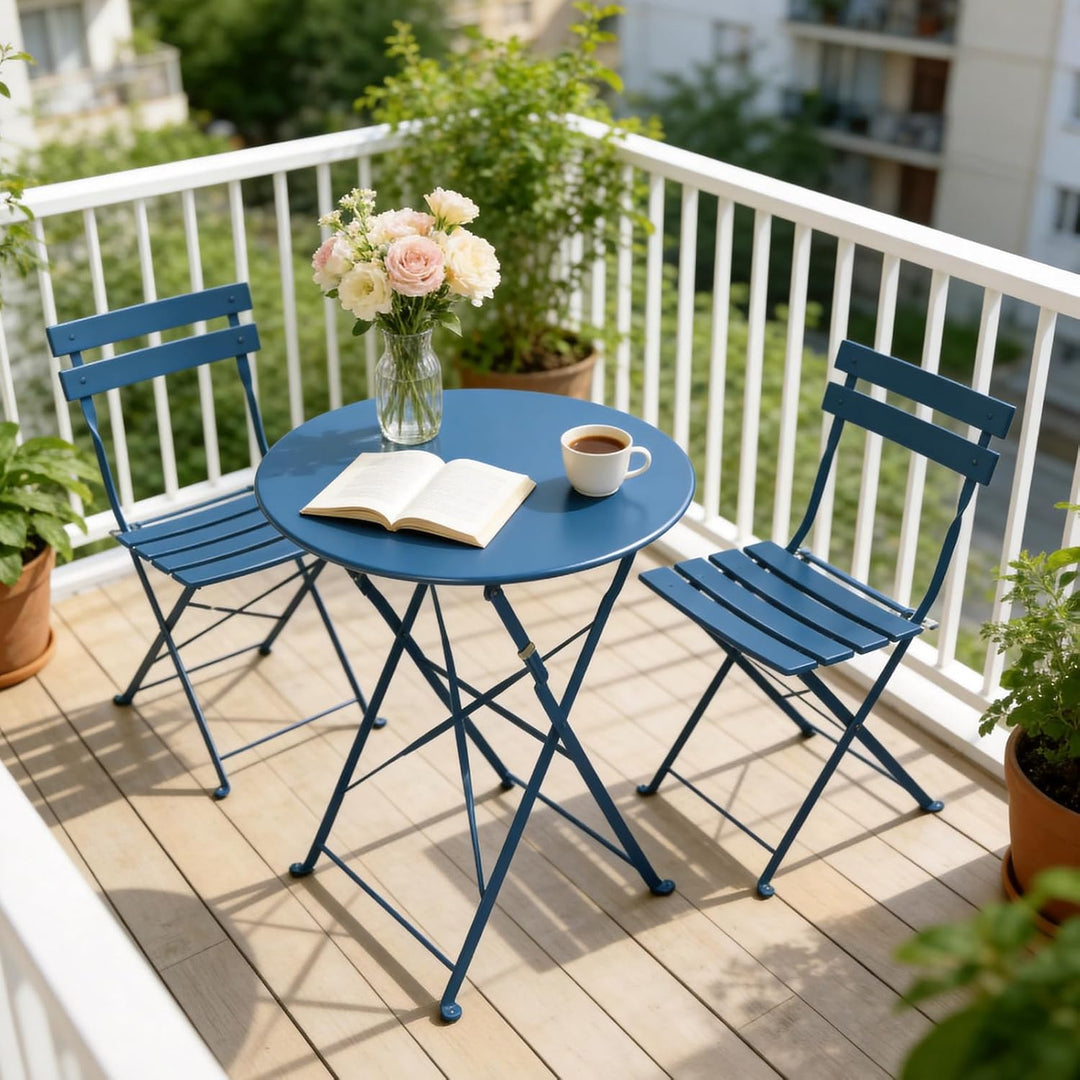 Grand patio Bistro Set 3 Stück, Balkonset, Sitzgruppe 2 Stühle und 1 Tisch, Premium Stahl, Klappbar,