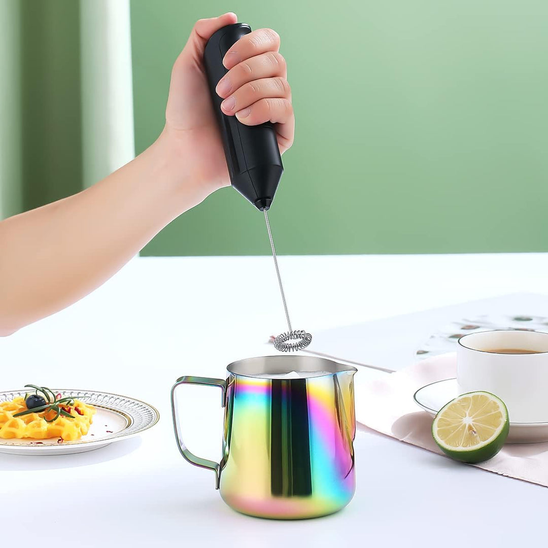 Milchschaumkrug 12 oz 350 ml, Kyraton Espresso-Dampfkrug aus Edelstahl mit Dekorationsstift, Milchka