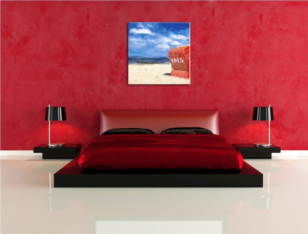Pixxprint einsamer Strandkorb an der Nordsee, Format: 70x70 als Leinwandbild, 70x70