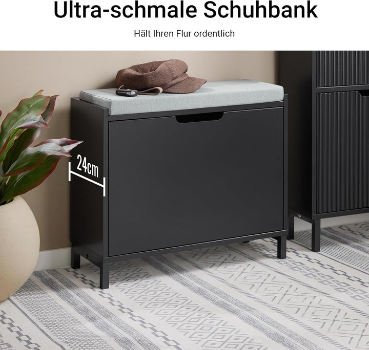 SoBuy Schuhschrank Schuhbank mit Sitzfläche, Schuhregal mit Stauraum, Klappe, Sitzkissen, bis 113 kg