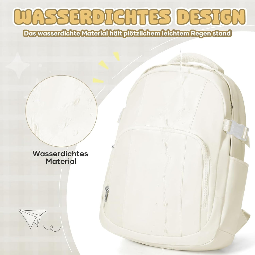Leichter Schulrucksack Beige Teenager Mädchen Jungen Schultasche, Wasserdicht Rucksack Laptop Damen