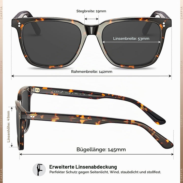 CARFIA Polarisierte Herren Sonnenbrille mit Rechteckig Acetatrahmen, 100% UV-Schutz Sportliche Sonne