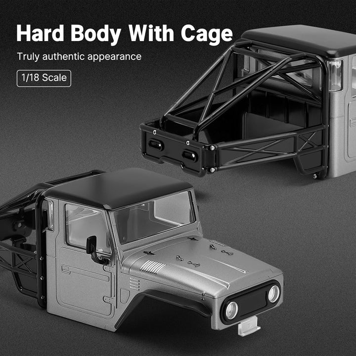 INJORA IR40 LKW-Karosserie mit Rohrkäfig für 1/18 TRX4M Defender Bronco Upgrade-Teil,Grau, Grau