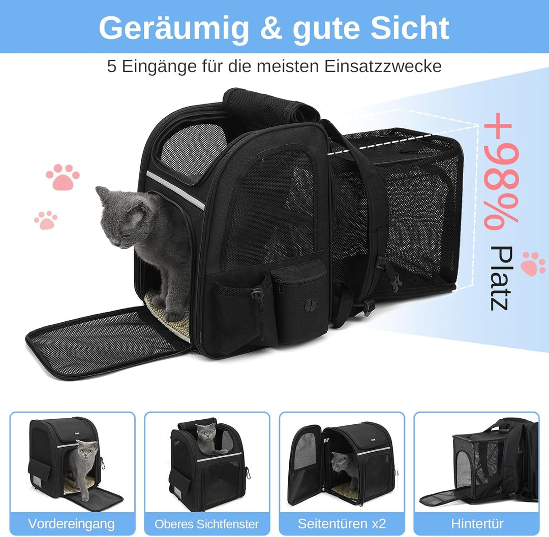 Erweiterbar Katzenrucksack mit Netzfenster, Tragbare und Faltbare Haustier Rucksack mit Innerer Sich