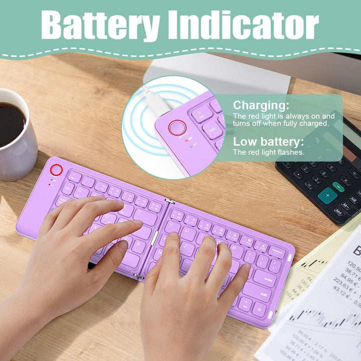 Faltbare Tastatur Klappbar, Wiederaufladbare kabellose Mini-Tastatur für iOS, Android, Windows, QWER