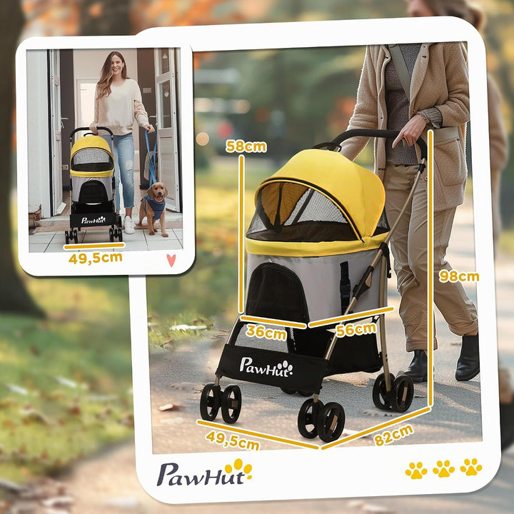 PawHut Hundewagen 2 in 1 Hundebuggy Faltbar klappbar Katzenwagen bis 10kg mit Aufbewahrungskorb, Kis