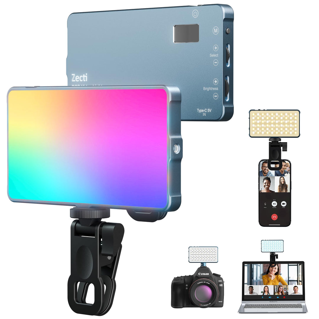 Selfie Licht mit RGB-Vollfarbe, 135 LED 4000mAh CRI96+ LED Videoleuchte mit Hotshoe und Clip,2500K-9