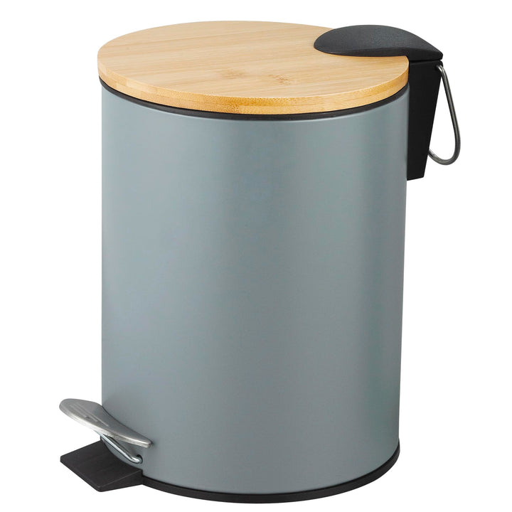 Amig – Kosmetikeimer mit Pedal 3L Naturline – Grau und Bambus – Hygienische Öffnung – Ø16,8 x 23 cm