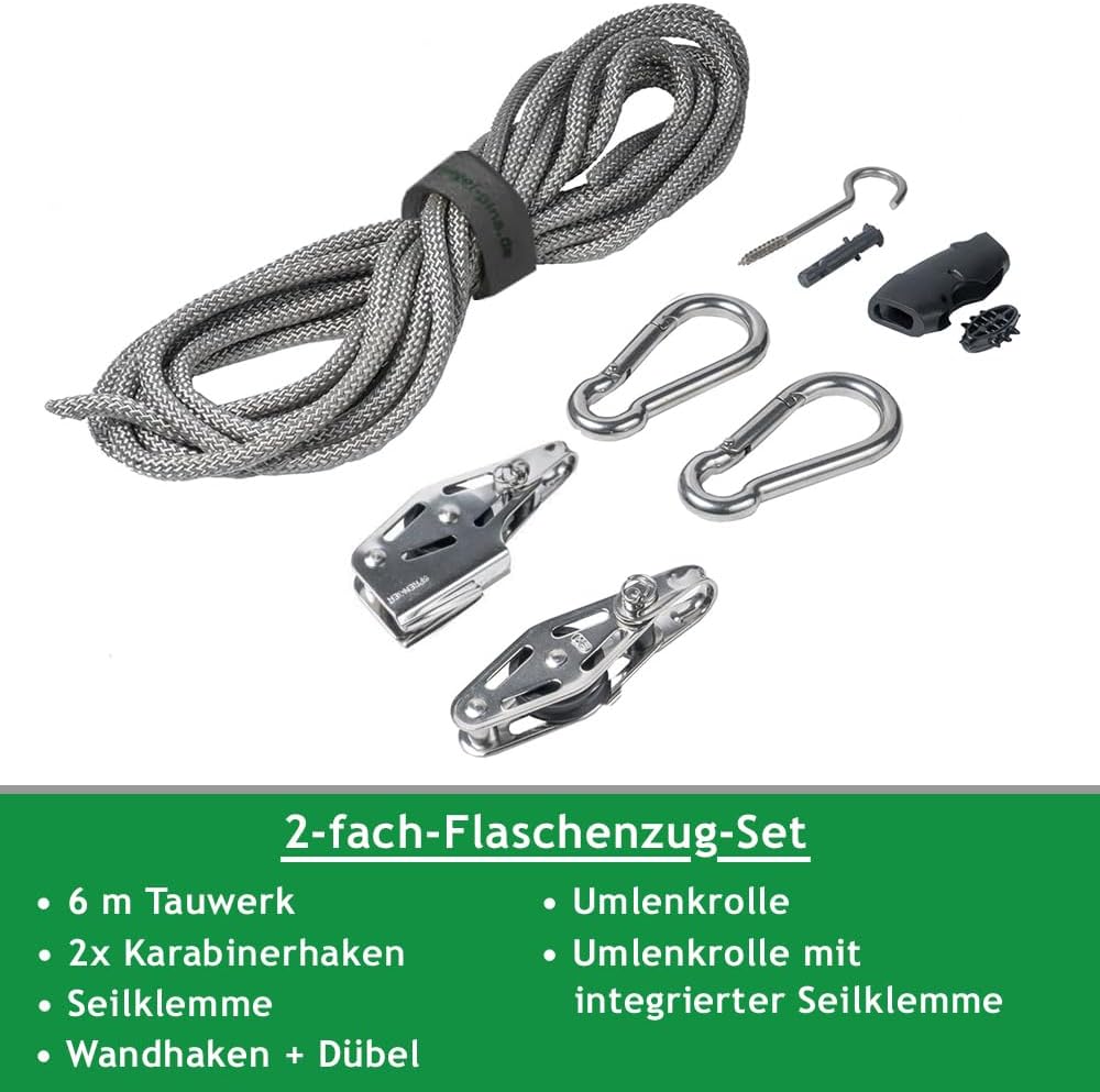 Pina DESIGN seit 1979 - Sonnensegel Seilzug Set - wandseitig, für Wandhalter/Profi Spannsystem zum S