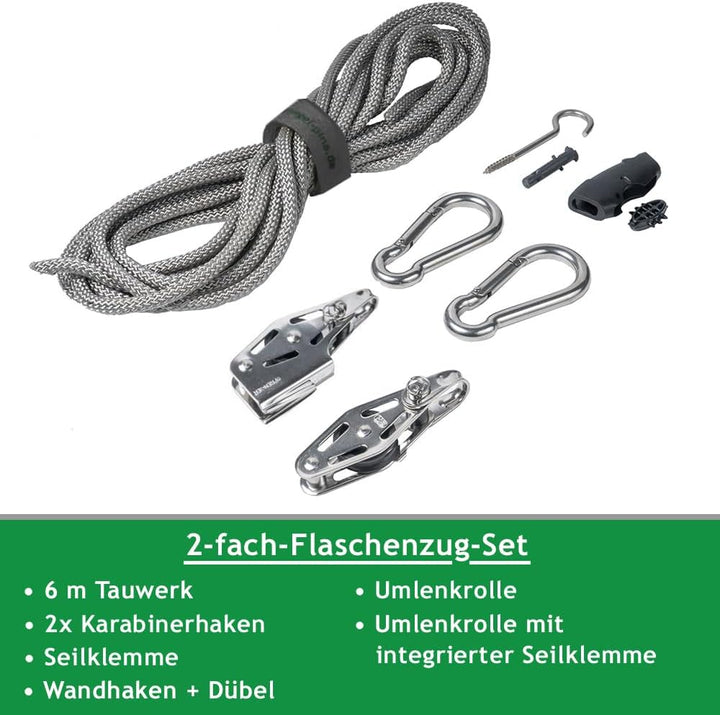 Pina DESIGN seit 1979 - Sonnensegel Seilzug Set - wandseitig, für Wandhalter/Profi Spannsystem zum S