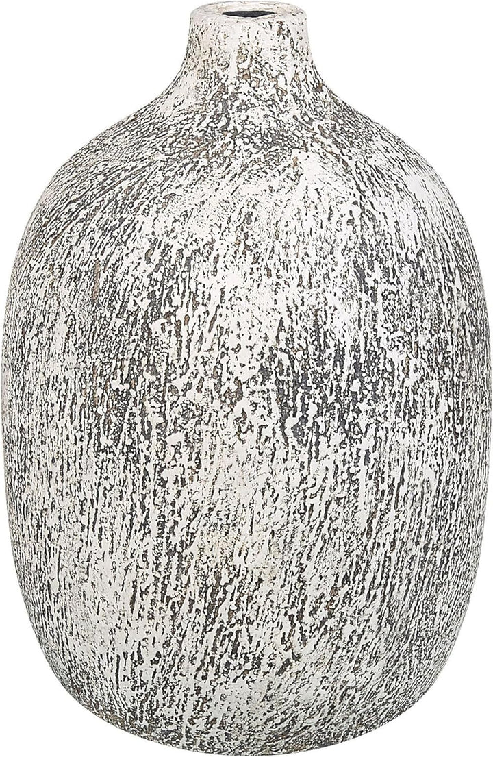 Ovale Blumenvase Terrakotta handgefertigt grau-weiss 36 cm bauchig Modern Vigo