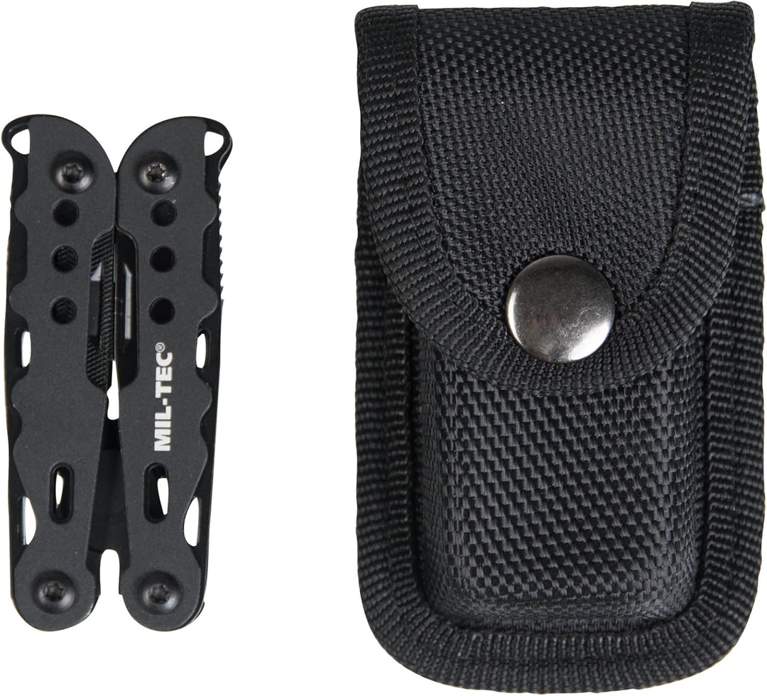 Mil-Tec Multi Tool Schwarz mit Etui • Edelstahl Multifunktionswerkzeug • Taschenwerkzeug mit Zange,
