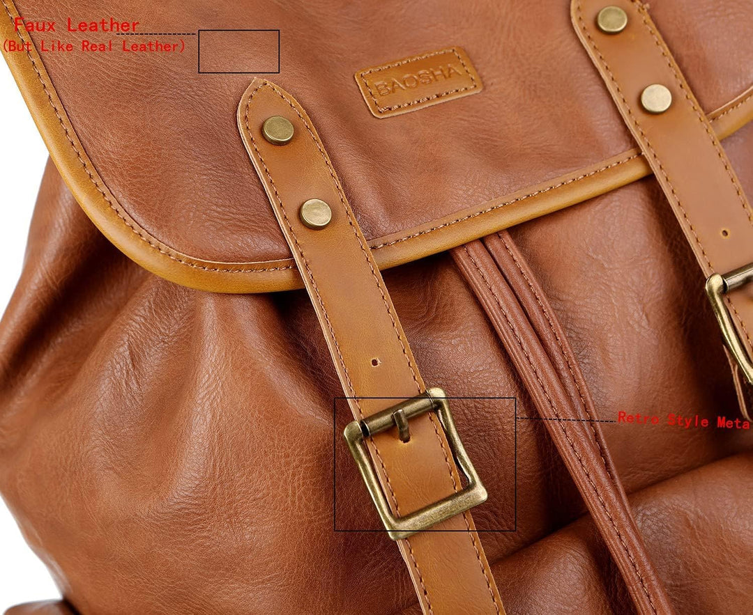 Baosha PU Leder Laptop Rucksack für 15.6 Zoll Herren Laptoptasche Business Arbeit Schule College Ruc
