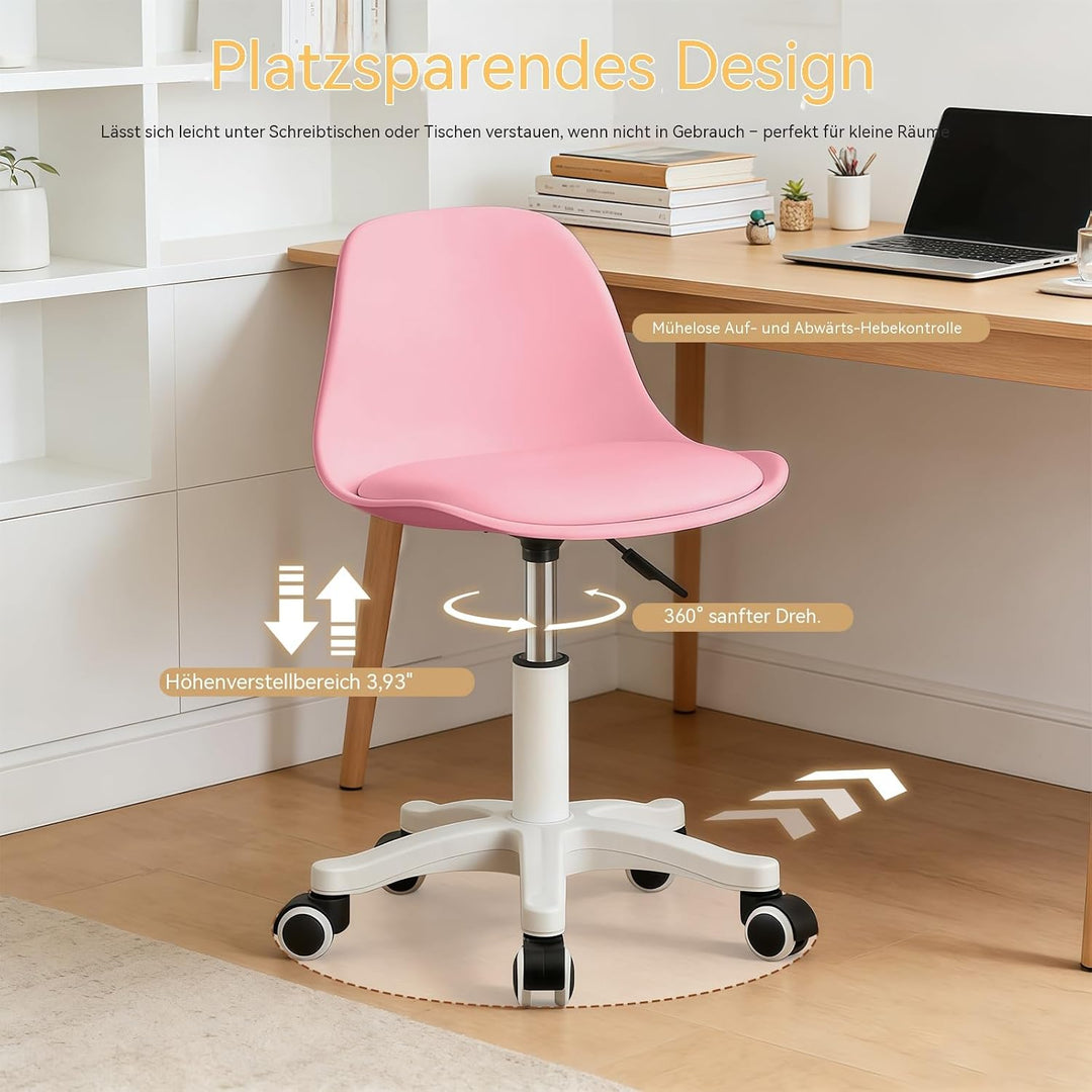Kleiner Schreibtischstuhl ohne Armlehnen, höhenverstellbarer Home-Office-Stuhl für Jugendliche Pink-