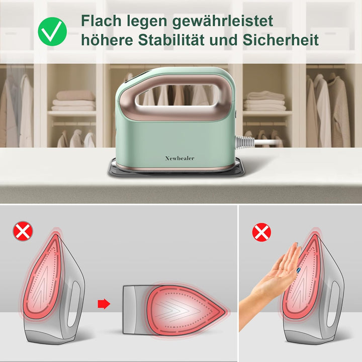 Newbealer Dampfbügeleisen, Kontinuierlicher Turbo-Dampf für Kleidung, 360° horizontales und vertikal