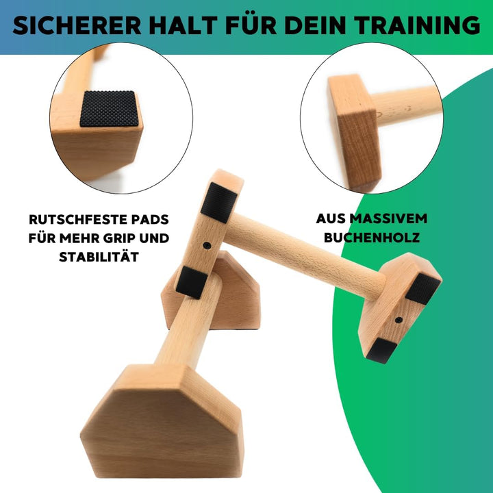 „Liegestütze Griffe aus Buchenholz – Push Up Bars gelenkschonend, rutschfest & ergonomisch – Holz Pu