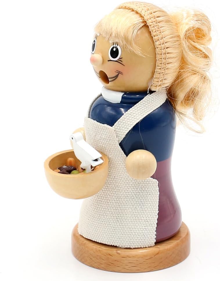 Holz Räuchermann, Räucherfigur, Rauchfigur, Räuchermännchen als Märchenfigur Mädchen mit Linsen und