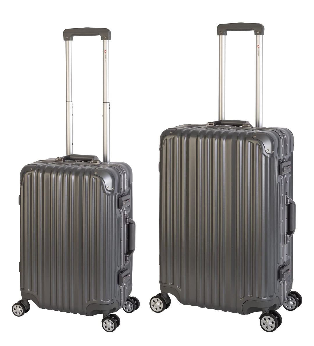 Travelhouse London Koffer Grau S-55cm, M-65cm · 2er-Set · Alu-Rahmen · Polykarbonat Hartschale · Han