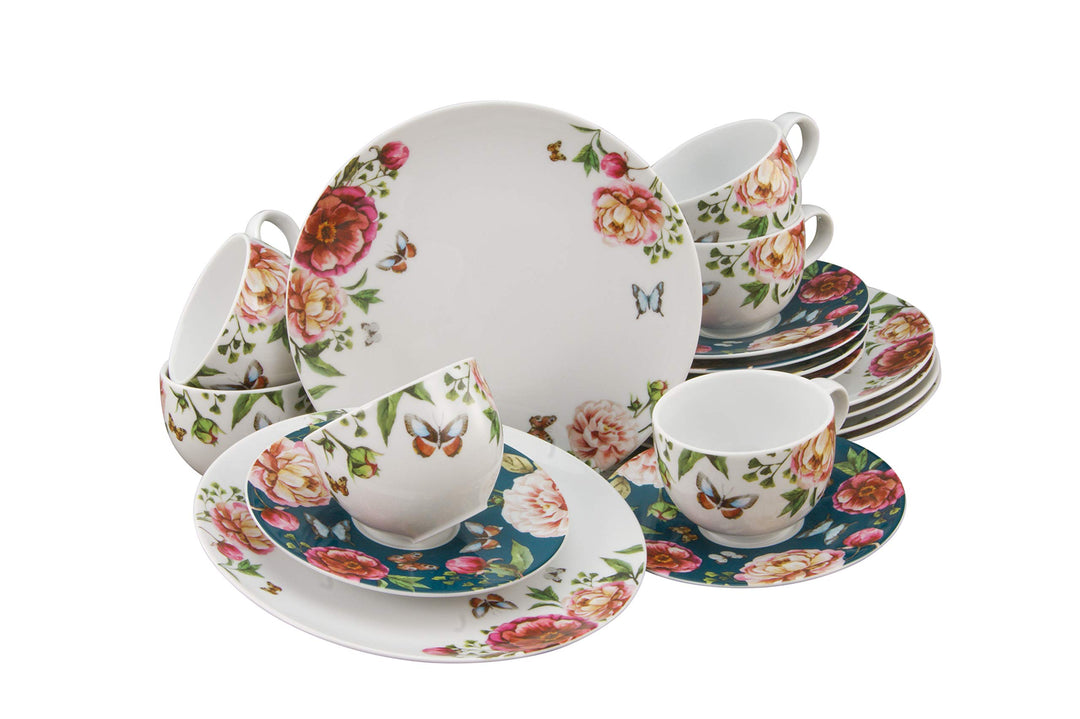 CreaTable Petrol, 22219, Serie Enjoy ROSES weiss, Geschirrset, Kaffeeservice 18 teilig, Porzellan Ka