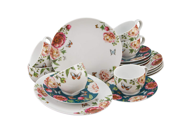CreaTable Petrol, 22219, Serie Enjoy ROSES weiss, Geschirrset, Kaffeeservice 18 teilig, Porzellan Ka