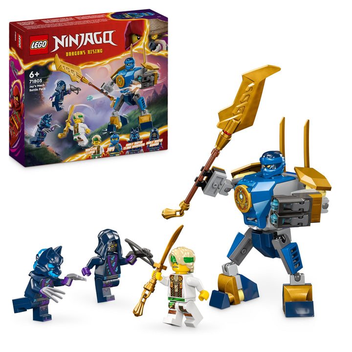 LEGO NINJAGO Jay Battle Mech, Ninja-Spielzeug für Kinder mit Figuren inkl. Jay-Minifigur mit Mini-Ka